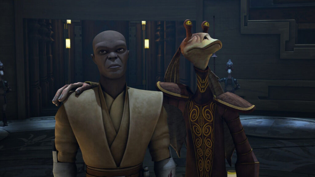 Jar Jar Binks e Mace Windu